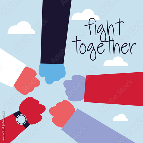 fists of the hands up in fight sign, fighting coronavirus