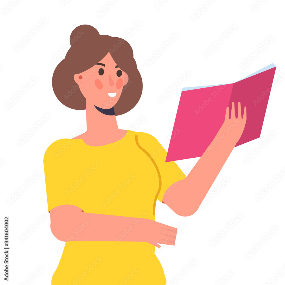Student reading book, preparing for examination. Books lover concept. Vector Illustration Student reading book, preparing for examination. Books lover concept. Vector Illustration