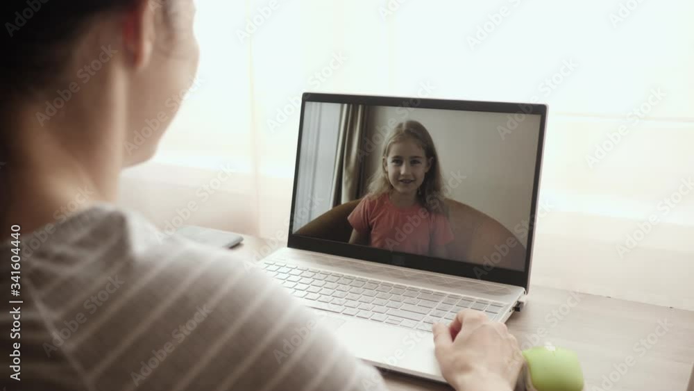 Video Call. Distance Education. Little Child Video Call Via Laptop Talking to Mom. Online Tutor, Mother, Pediatrician Talking With Kid Video Calling Using Computer. Home Conference Children Education. Video Call. Distance Education. Little Child Video Call Via Laptop Talking to Mom. Online Tutor, Mother, Pediatrician Talking With Kid Video Calling Using Computer. Home Conference Children Education.