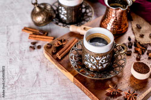 Turkish ground coffee cup on white background