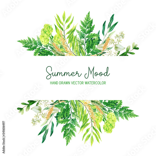 Horizontal stripe banner with watercolor floral elements