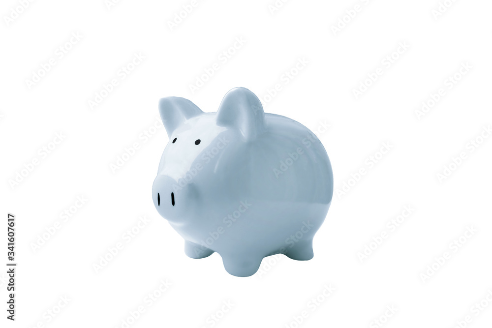 White ceramic piggy bank. Isolated on a white.