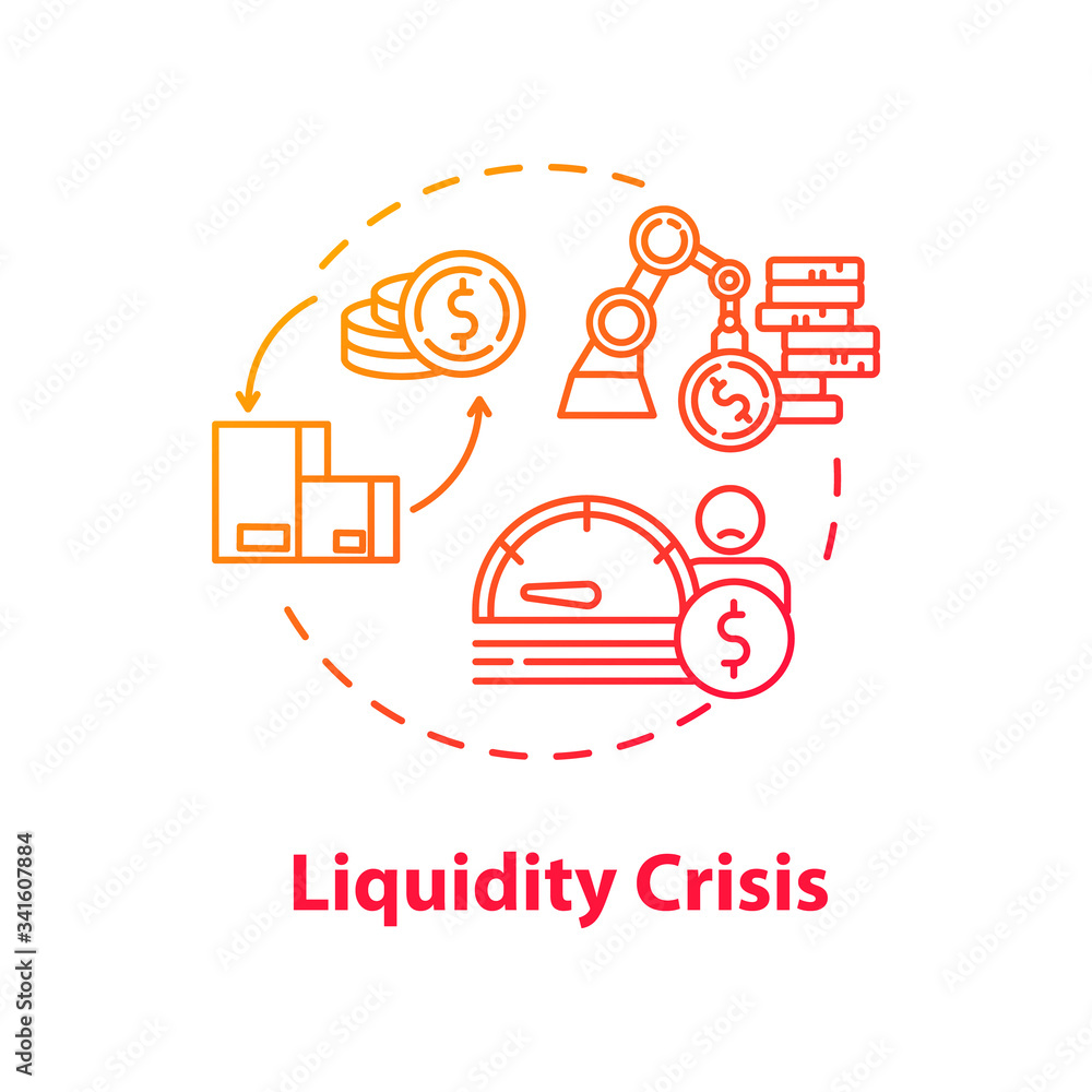 Liquidity crisis concept icon. Stock market crash, unstable assets price and exchange rates idea thin line illustration. Financial emergency. Vector isolated outline RGB color drawing