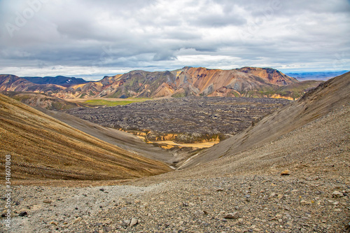 colored mountains of the volcanic landscape of Landmannalaugar. Iceland