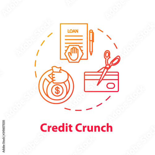 Credit crunch concept icon. Banking crisis, financial issue idea thin line illustration. Money loan availability decline, investment loss. Vector isolated outline RGB color drawing