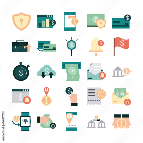 mobile banking, financial payment money bsuiness icons set flat style photo
