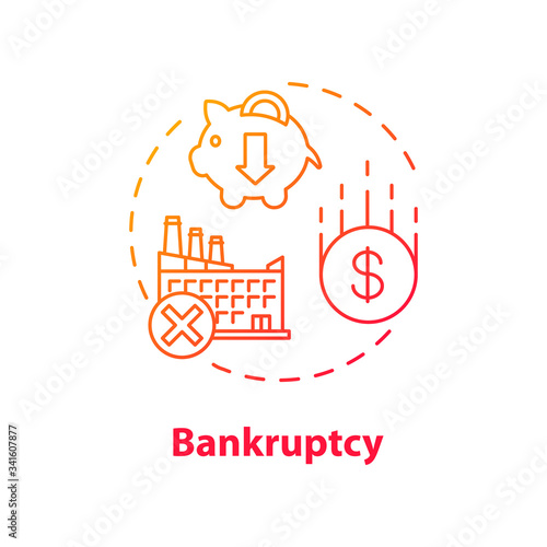 Bankruptcy concept icon. Business collapse, corporate crisis idea thin line illustration. Legal entity, company debt repayment inability. Vector isolated outline RGB color drawing