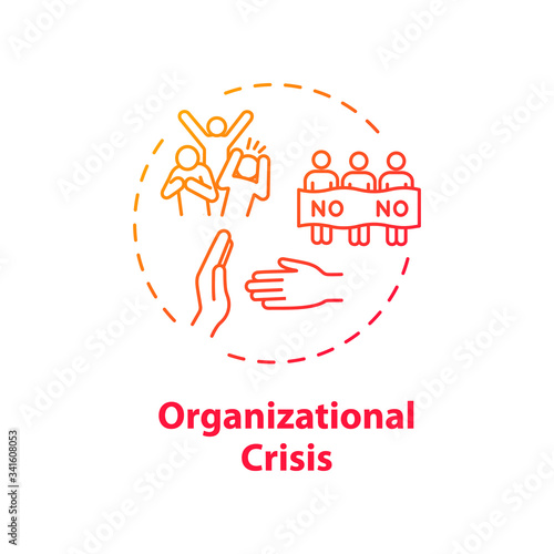 Organizational crisis concept icon. Social protest, civil unrest idea thin line illustration. Political strike, violent public demonstration. Vector isolated outline RGB color drawing