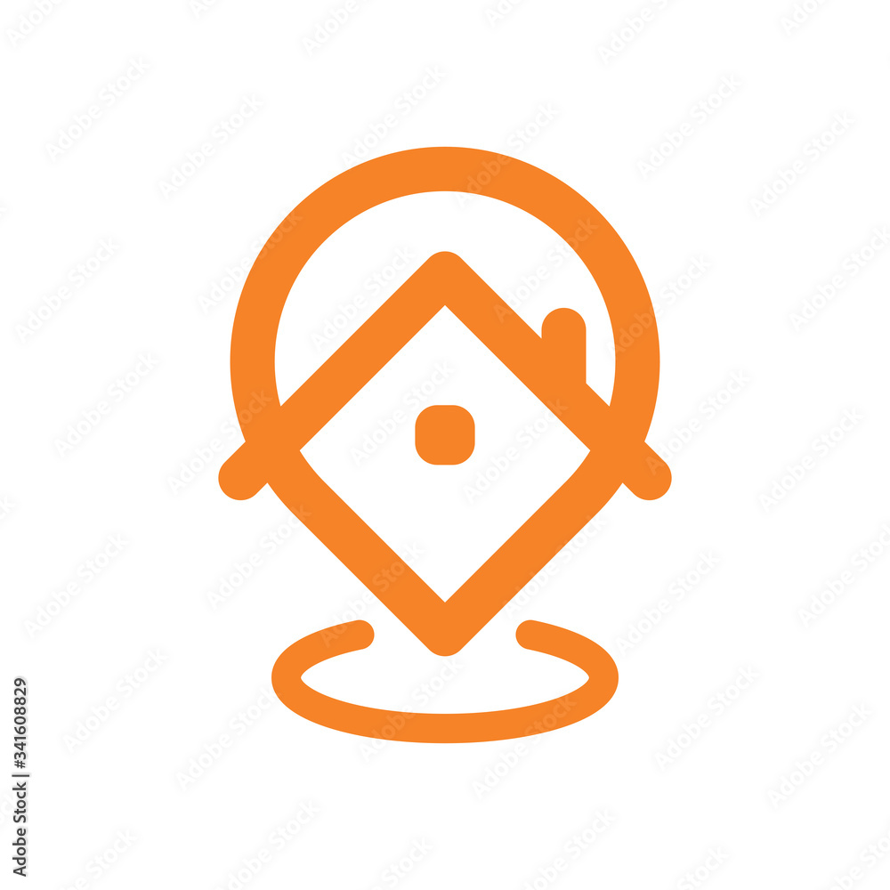 Stay at home location icon. House and map pin combined pictogram. Quarantine isolation campaign symbol. Stay at home location icon. House and map pin combined pictogram. Quarantine isolation campaign symbol.