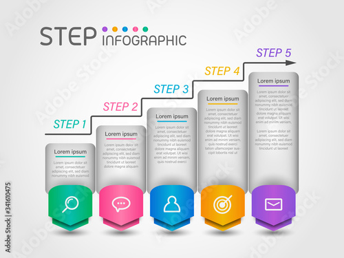 Infographic element with steps,options,milestone,processes or workflow.Business data visualization.Creative step bar chart infographic template for presentation,vector illustration.