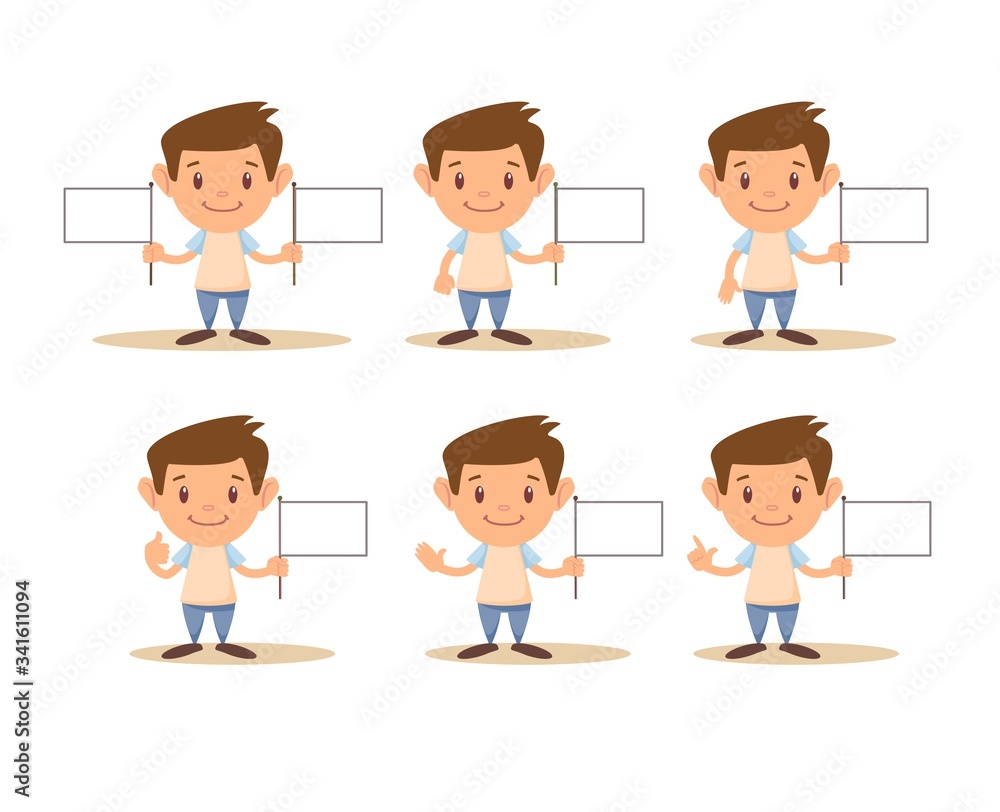 The cute boy show Hand symbol and flag. Vector flat design illustration. The cute boy show Hand symbol and flag. Vector flat design illustration.