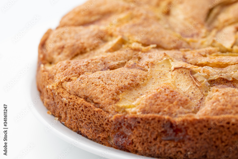 details of fresh baked apple pie on white background details of fresh baked apple pie on white background