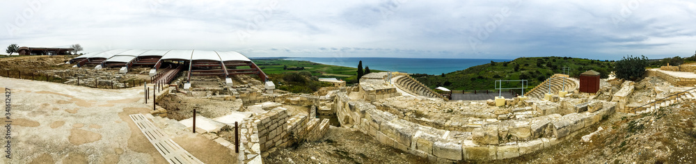 Kourion temple over sea, popular touristic attraction and landmark