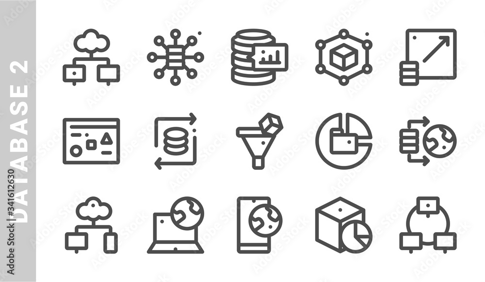 databases 2 icon set. Outline Style. each made in 64x64 pixel