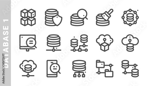 databases 1 icon set. Outline Style. each made in 64x64 pixel