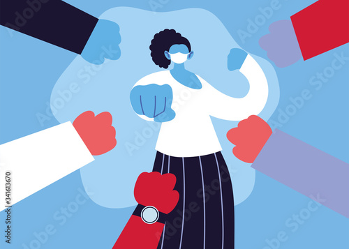 poster woman with medical face mask, fighting coronavirus