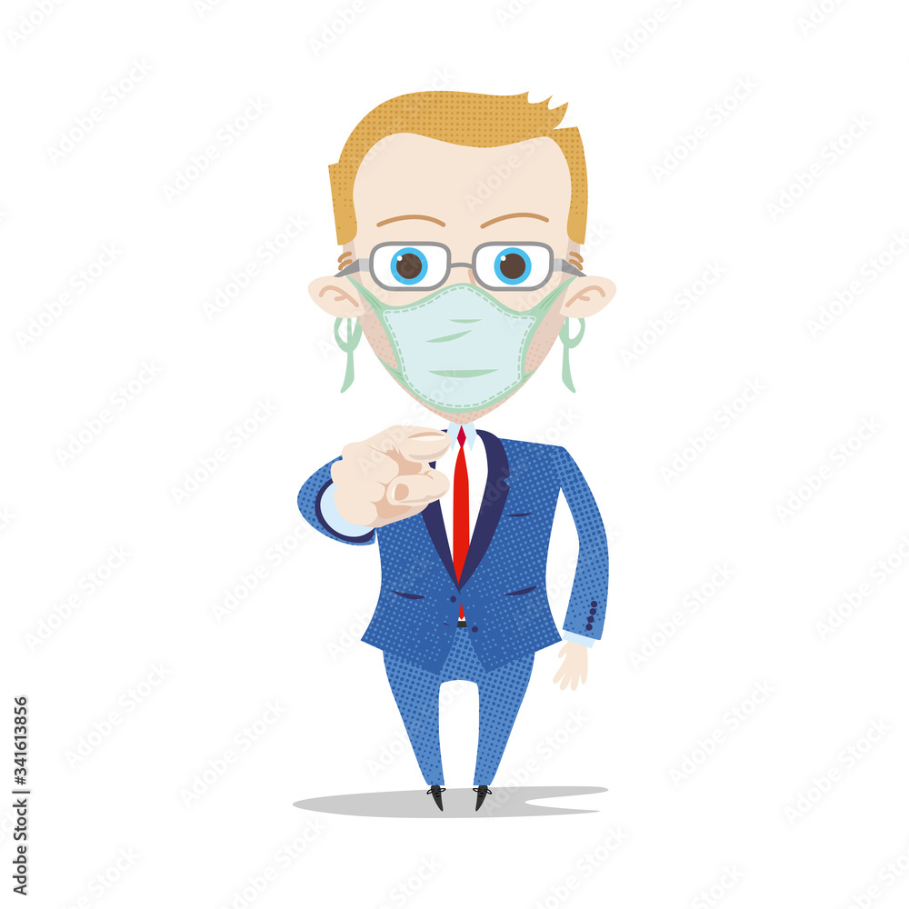 Businessman with face mask pointing at YOU