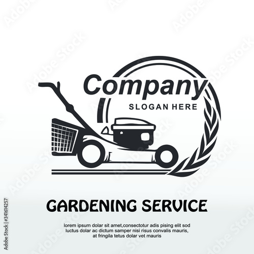 lawnmower logo, lawn moving and lawn care service logo , cutting grass company logo vector
