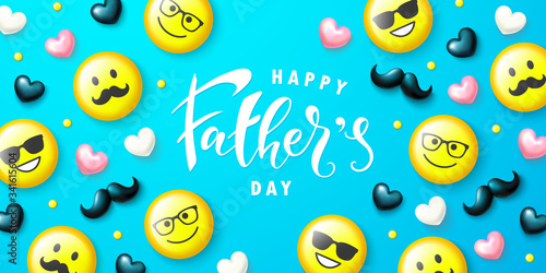 Happy father's day banner.Emoticons with glasses and mustache. Template design for postcard, flyer,poster, invitation.Vector illustration