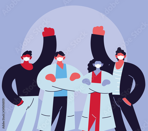 doctors and people with medical face mask, fight coronavirus