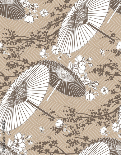 japanese traditional vector illustration sakura umbrella pattern