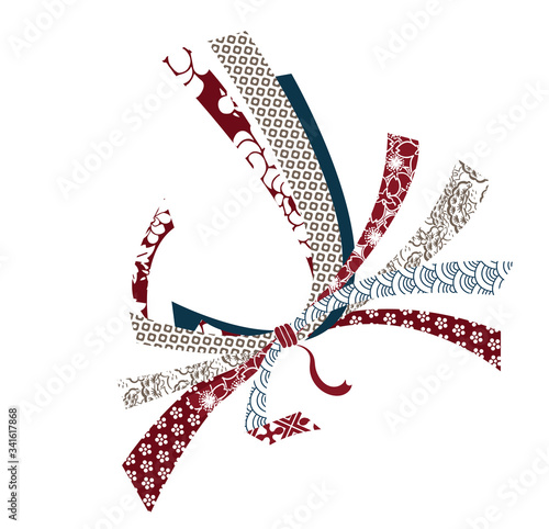 ribbon traditional geometric card kimono pattern vector sketch illustration line art japanese chinese oriental design