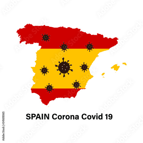 spain attacked disease corona virus banner. disaster poster pandemic lockdown