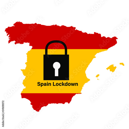 padlock spain attacked disease corona virus banner. disaster poster pandemic lockdown