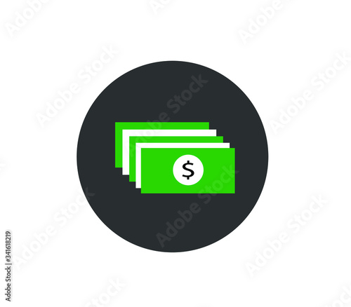 dollars button, dollar bill vector icon isolated on white background 