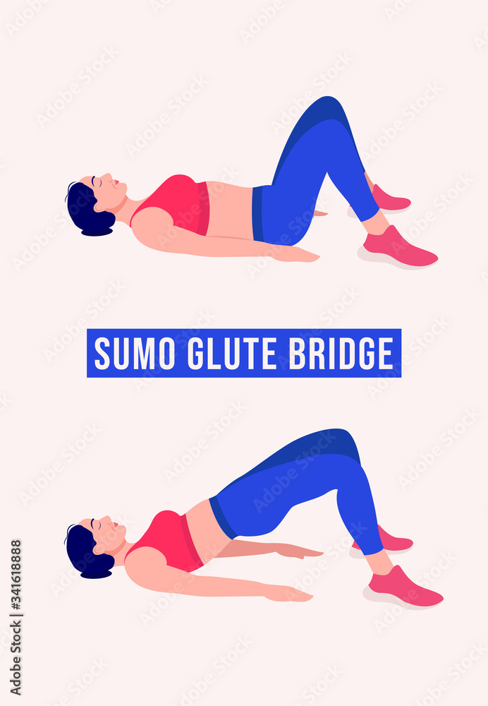 Girl doing Sumo Glute Bridge exercise, Woman workout fitness, aerobic ...