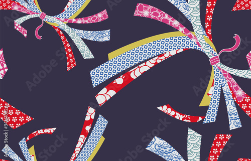 ribbon traditional geometric kimono seamless pattern vector sketch illustration line art japanese chinese oriental design