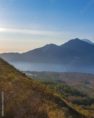 Morning panorama view from top of Batur volcano