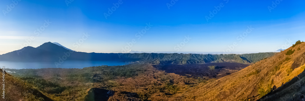 Morning panorama view from top of Batur volcano