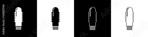 Set Dildo vibrator for sex games icon isolated on black and white background. Sex toy for adult. Vaginal exercise machines for intimate.  Vector Illustration