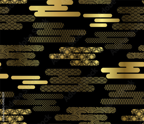 cloud traditional geometric kimono seamless pattern vector sketch illustration line art japanese chinese oriental design