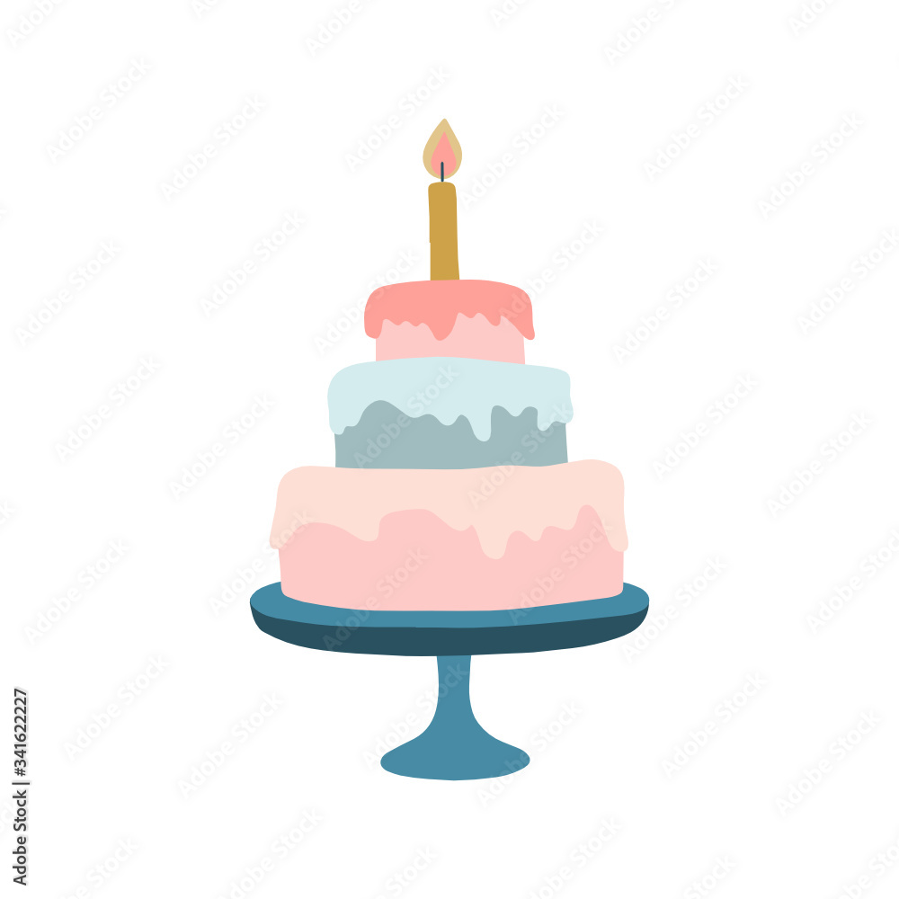 A soft colored birthday cake with one candle on top. Vector icon, perfect for World Cake Day, birthday or bay shower. A soft colored birthday cake with one candle on top. Vector icon, perfect for World Cake Day, birthday or bay shower.
