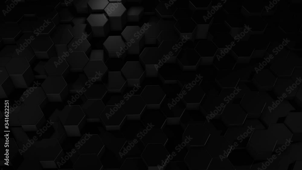 An abstract hexagonal geometric black surface cyclically moves in virtual space. Chaotic vibrations of geometric shapes. Creating a dynamic wall of hexagons
An abstract hexagonal geometric black surface cyclically moves in virtual space. Chaotic vibrations of geometric shapes. Creating a dynamic wall of hexagons