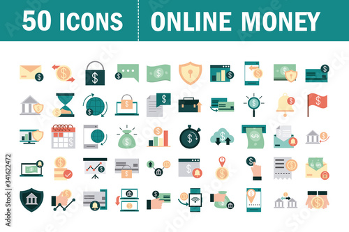 mobile banking, financial payment money bsuiness icons set flat style