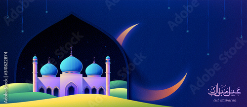Fotografie, Obraz Beautiful mosque in desert night