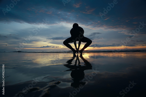 meditation and yoga on the beach / summer vacation concept health beauty, summer vacation yoga classes on the sea shore