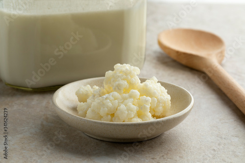 Organic probiotic milk kefir grains photo