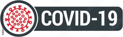 Covid-19 sign with virus illustration. Vector icon