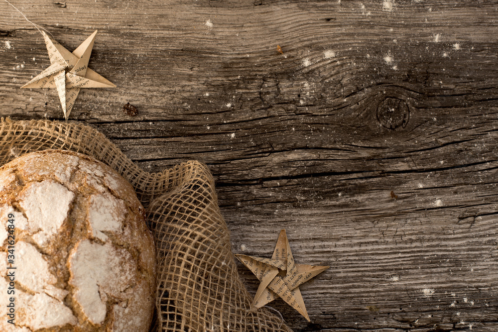 homemade fresh bread on a wooden table