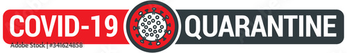Covid-19 quarantine sign with virus illustration. Vector icon