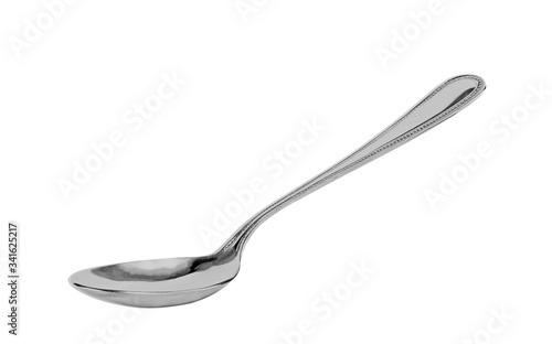 Steel spoon and fork isolated on white background.