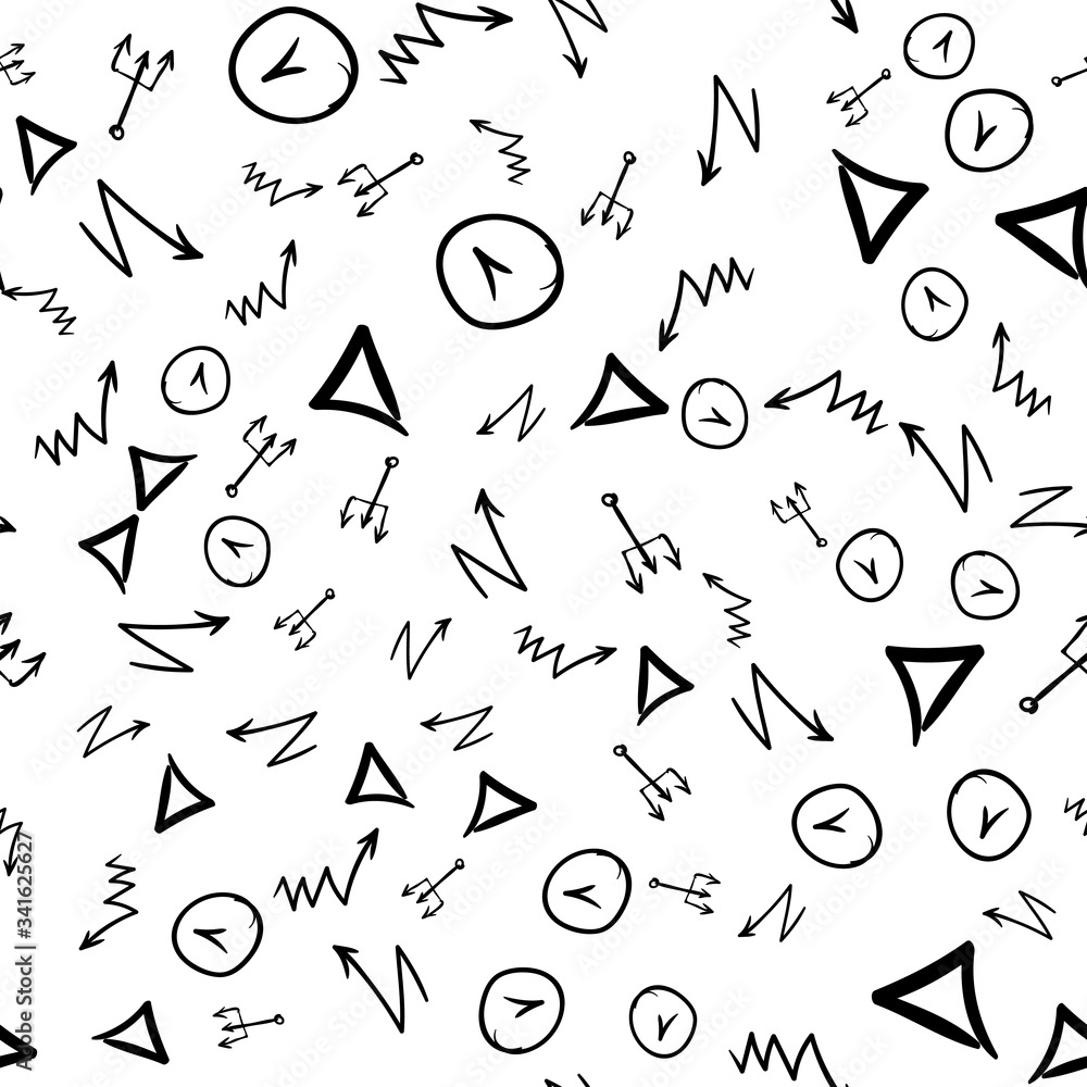 Arrow doodles vector. A set of simple sketches of arrows. Up, down, left, right ones. The effect of a pencil sketch isolated on white pattern background. Vector eps 10. Arrow doodles vector. A set of simple sketches of arrows. Up, down, left, right ones. The effect of a pencil sketch isolated on white pattern background. Vector eps 10.