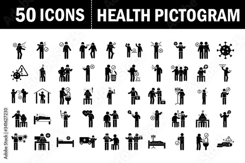 coronavirus covid 19, health pictogram, prevention, symptoms, medical icons set , silhouette style icon