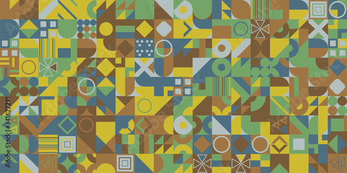 Simple banner of decorative patterns colored geometric composition flat style