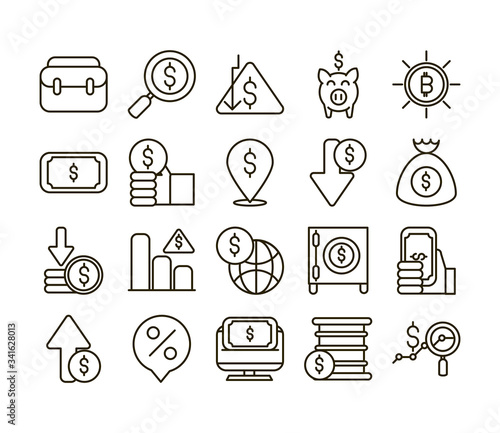 stock market financial business economy money icons set line style icon