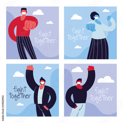 poster with people with medical mask, fight against coronavirus